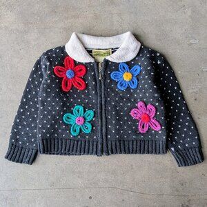 Vintage Esprit Toddler Black Colorful Flowers Zipper Cardigan Sweater size 2T